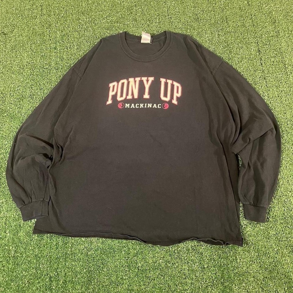 Blue 84 Pony Up Mackinac Black Graphic Long Sleeve Tee Shirt Mens 2XL Vintage